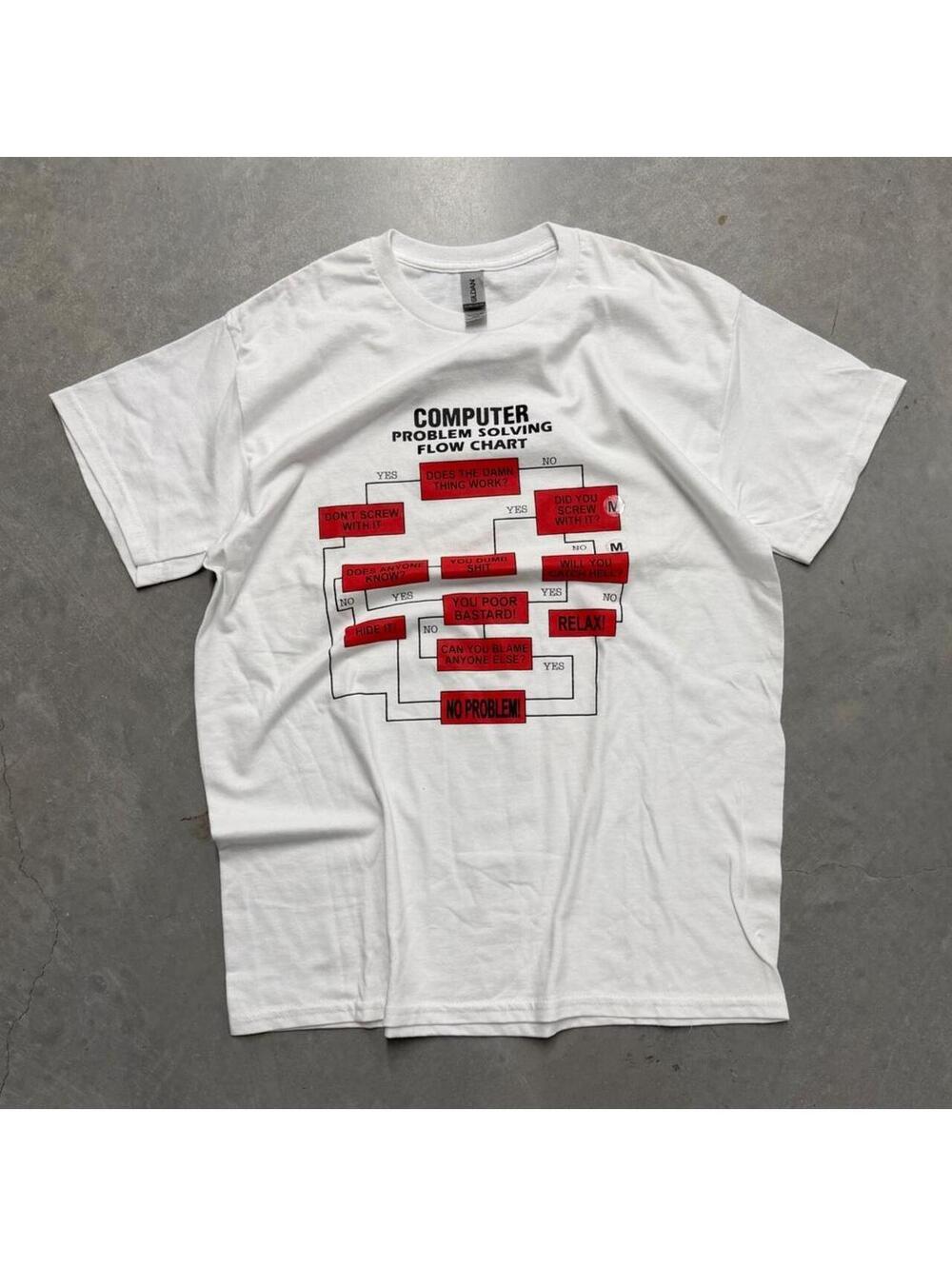 2000s Computer Flow Chart Nerd Graphic Tee Sized Medium
